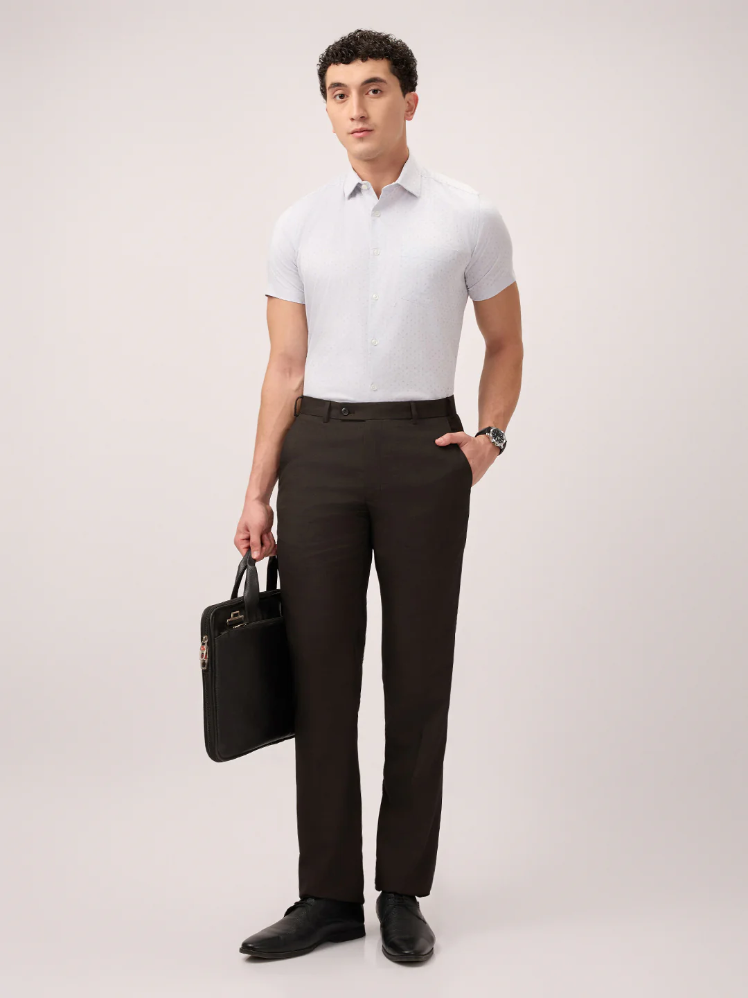 Park Avenue Men Brown Solid Regular Fit Polyester Blend Trouser - Image 6