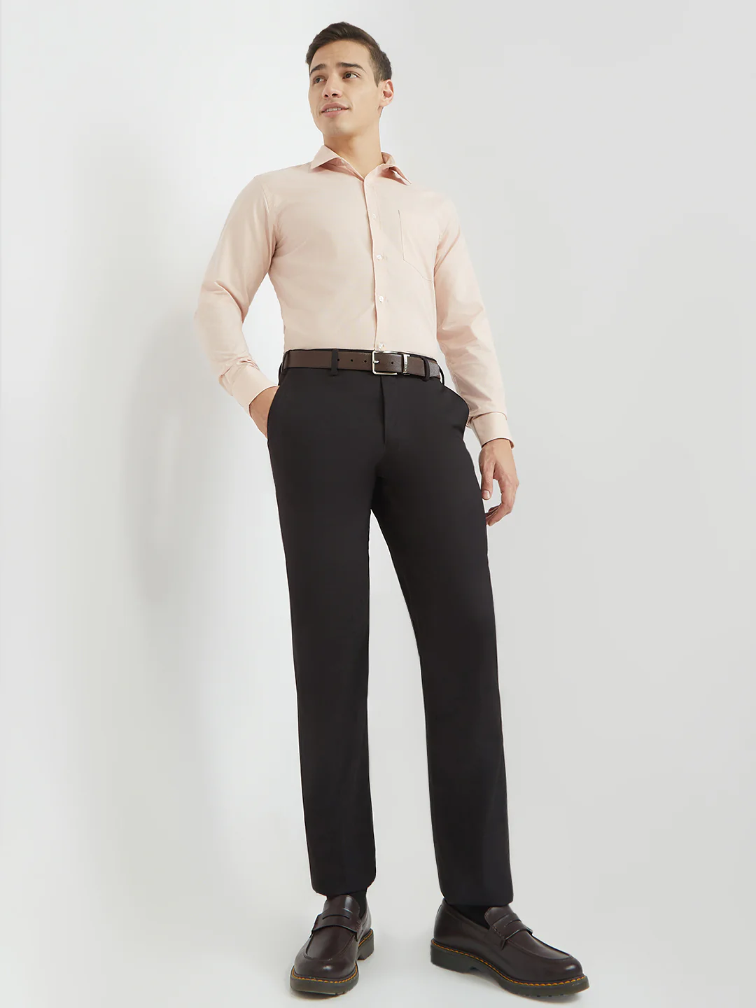Park Avenue Men Brown Solid Regular Fit Polyester Blend Trouser - Image 5
