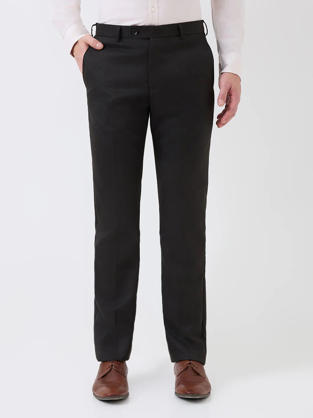 Park Avenue Men Brown Solid Regular Fit Polyester Blend Trouser