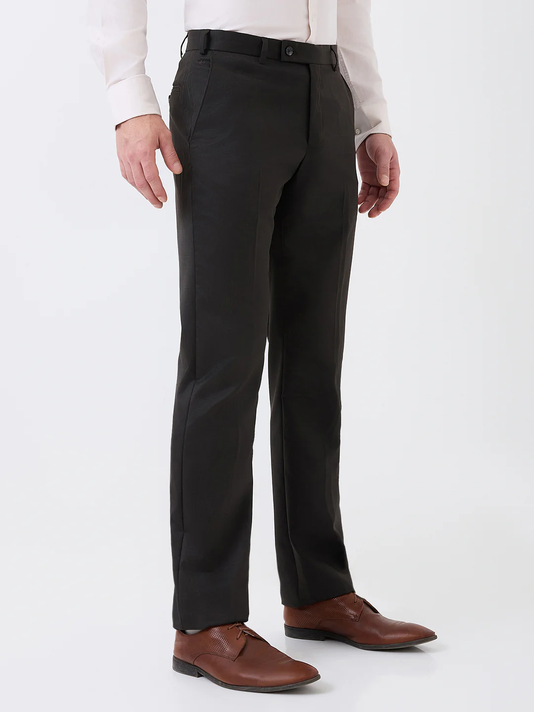Park Avenue Men Brown Solid Regular Fit Polyester Blend Trouser - Image 3