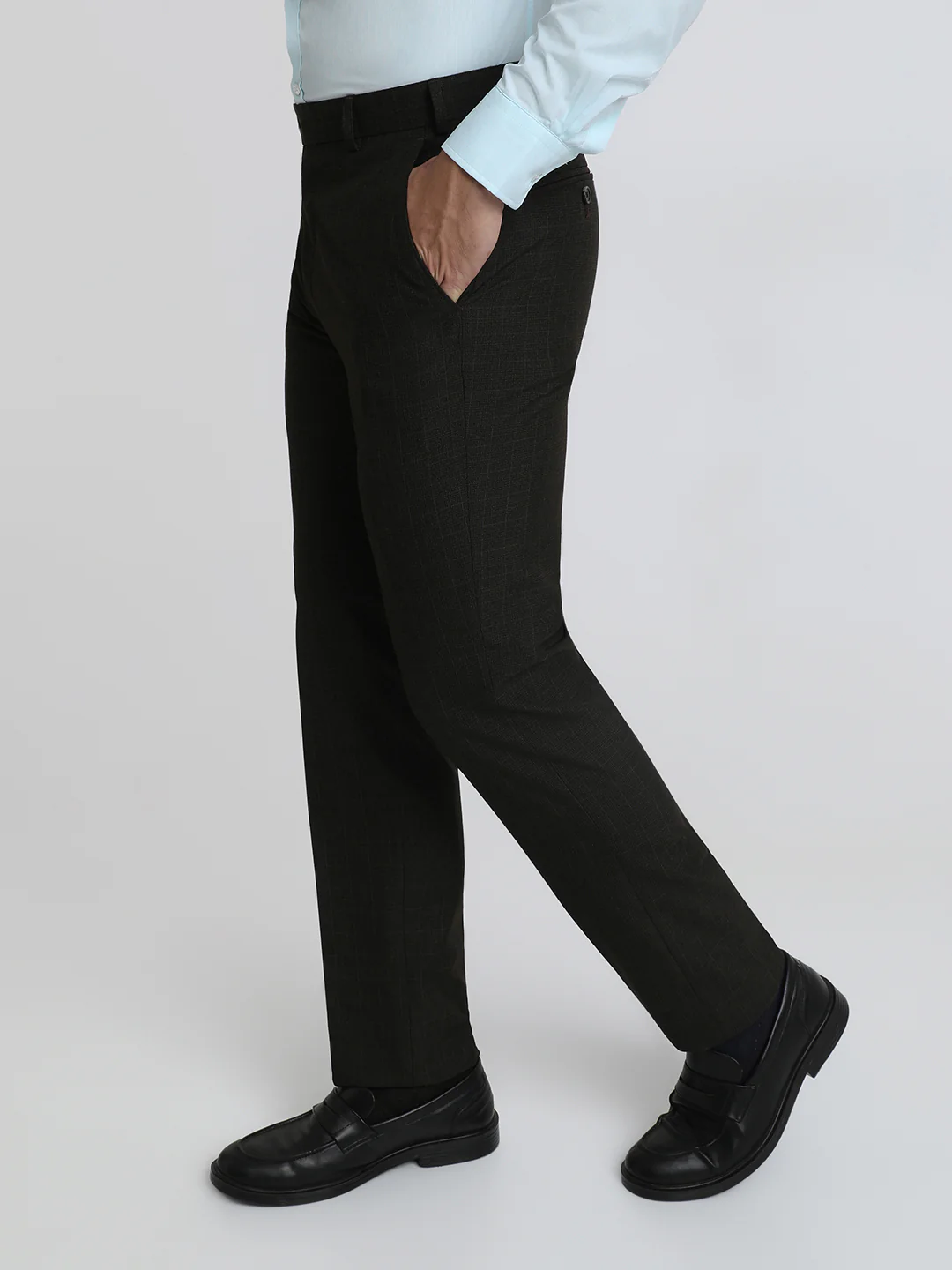 Park Avenue Men Brown Solid Regular Fit Polyester Blend Trouser - Image 3