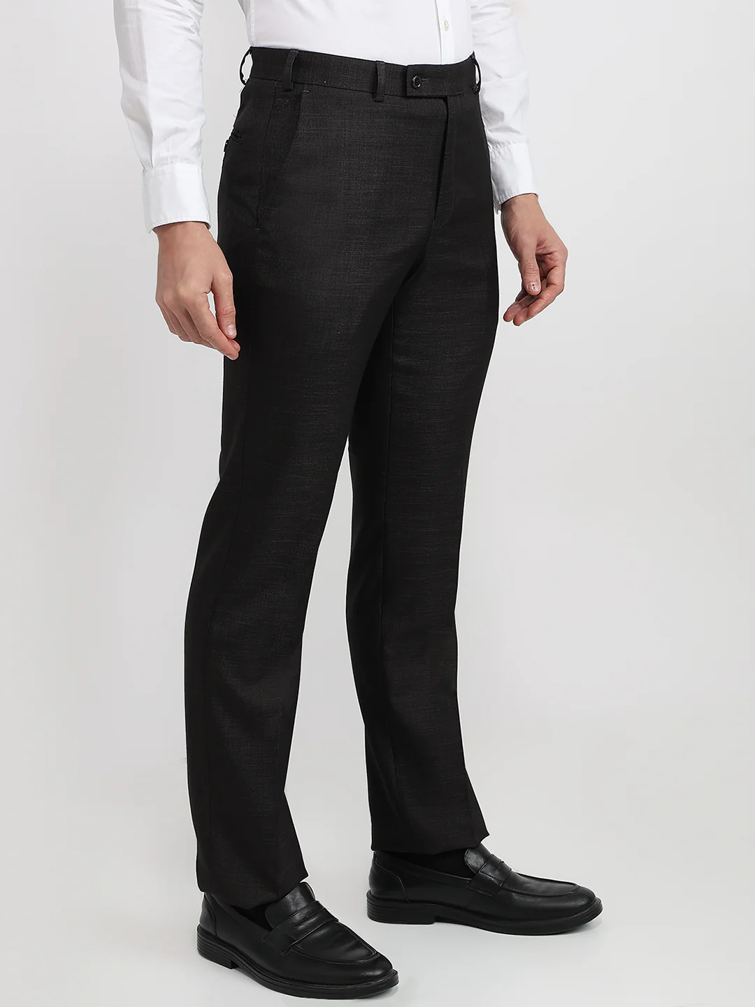 Park Avenue Men Brown Solid Regular Fit Polyester Blend Trouser - Image 3