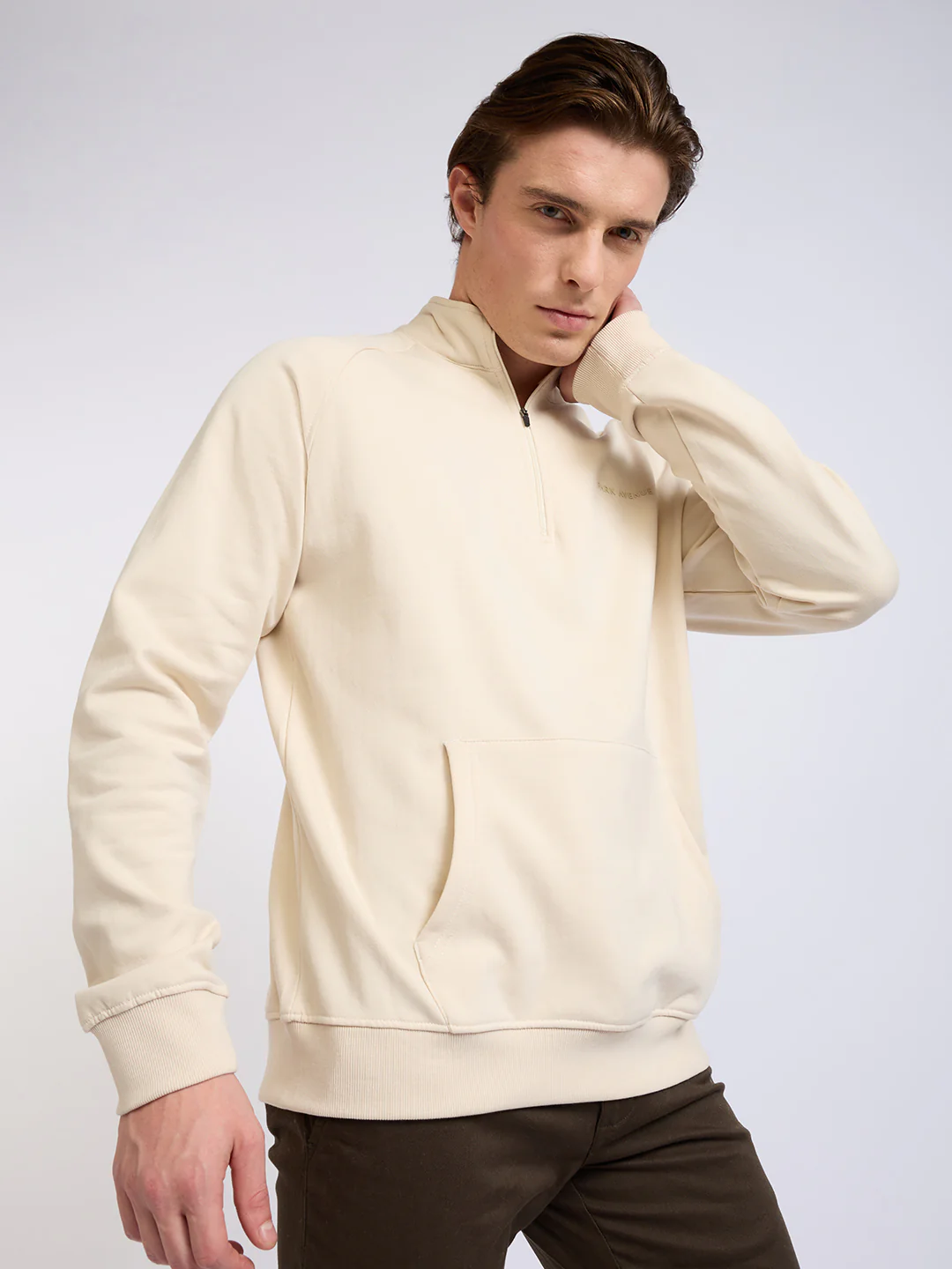 Park Avenue Men Brown Solid Slim Fit Cotton Blend Full Sleeve Sweatshirt - Image 2