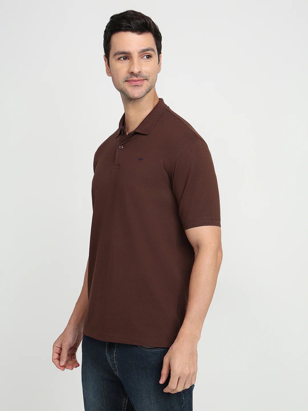 Park Avenue Men Brown Solid Slim Fit Cotton Blend Half Sleeve T-Shirt - Image 2