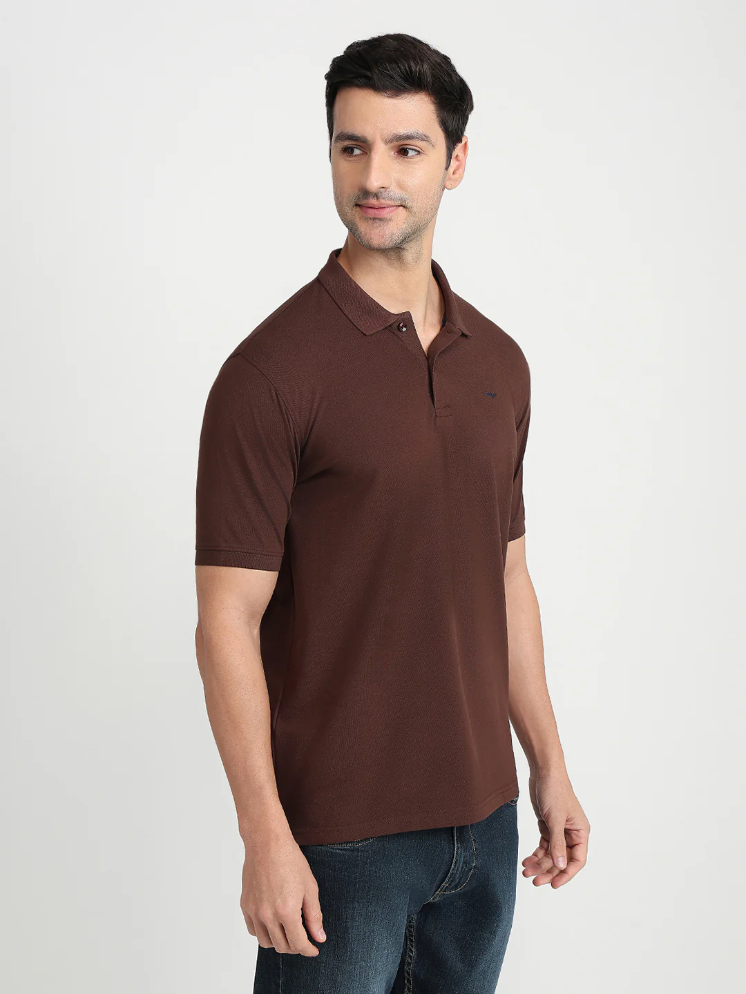 Park Avenue Men Brown Solid Slim Fit Cotton Blend Half Sleeve T-Shirt - Image 3