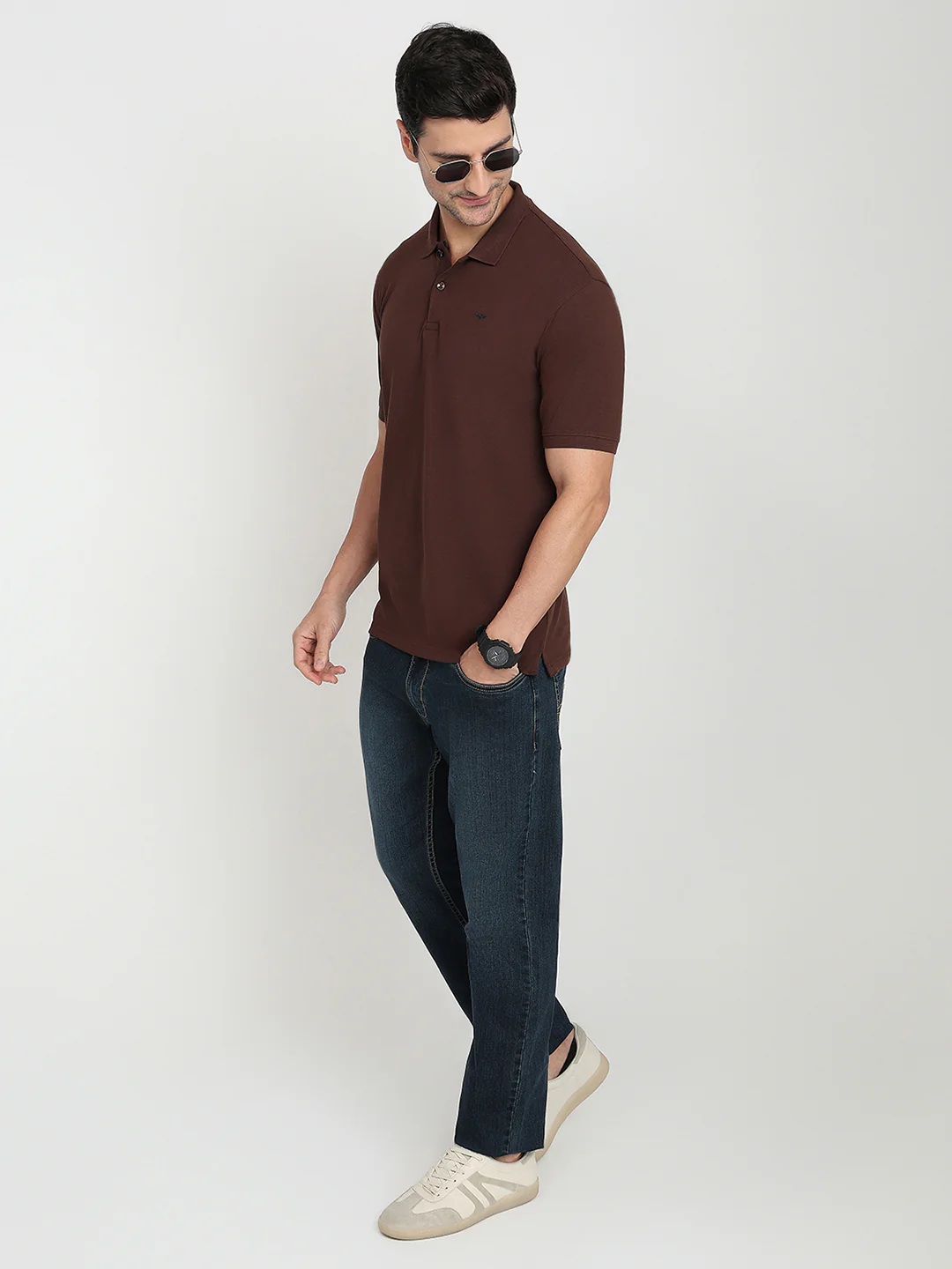 Park Avenue Men Brown Solid Slim Fit Cotton Blend Half Sleeve T-Shirt - Image 5