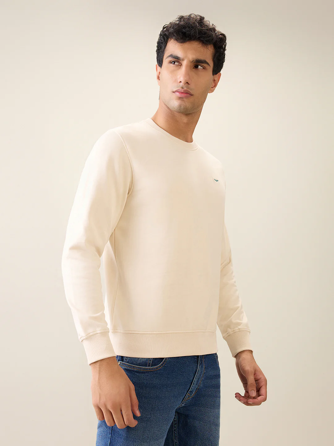 Park Avenue Men Brown Solid Slim Fit Cotton Blend Round Neck Collar Sweatshirt - Image 3