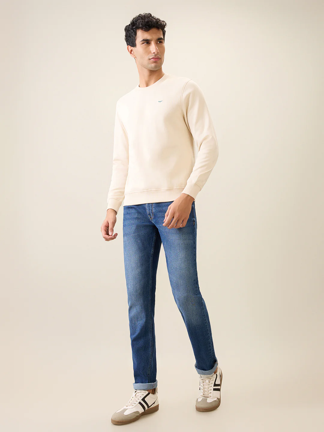 Park Avenue Men Brown Solid Slim Fit Cotton Blend Round Neck Collar Sweatshirt - Image 5