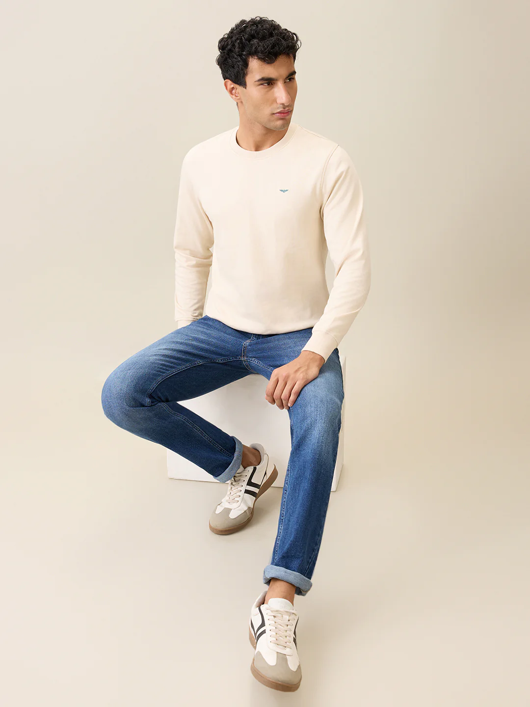 Park Avenue Men Brown Solid Slim Fit Cotton Blend Round Neck Collar Sweatshirt - Image 6