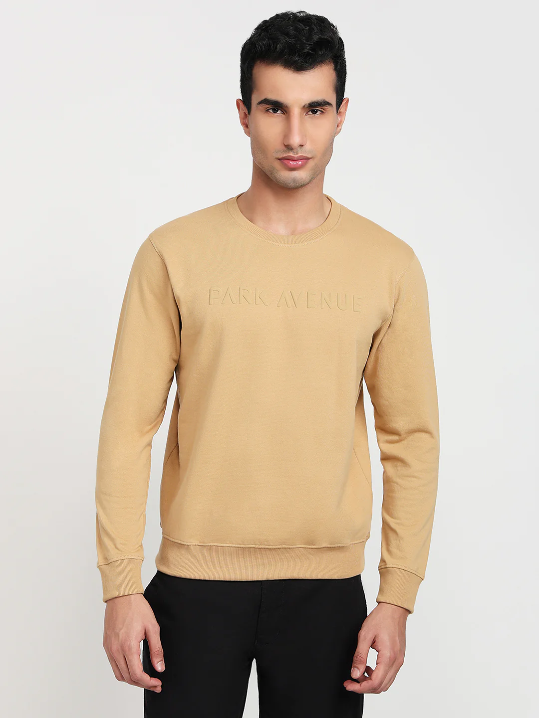 Park Avenue Men Brown Solid Slim Fit Cotton Blend Sweatshirt