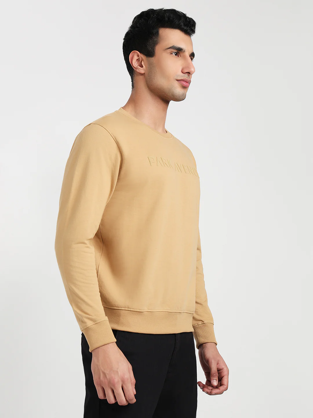 Park Avenue Men Brown Solid Slim Fit Cotton Blend Sweatshirt - Image 3