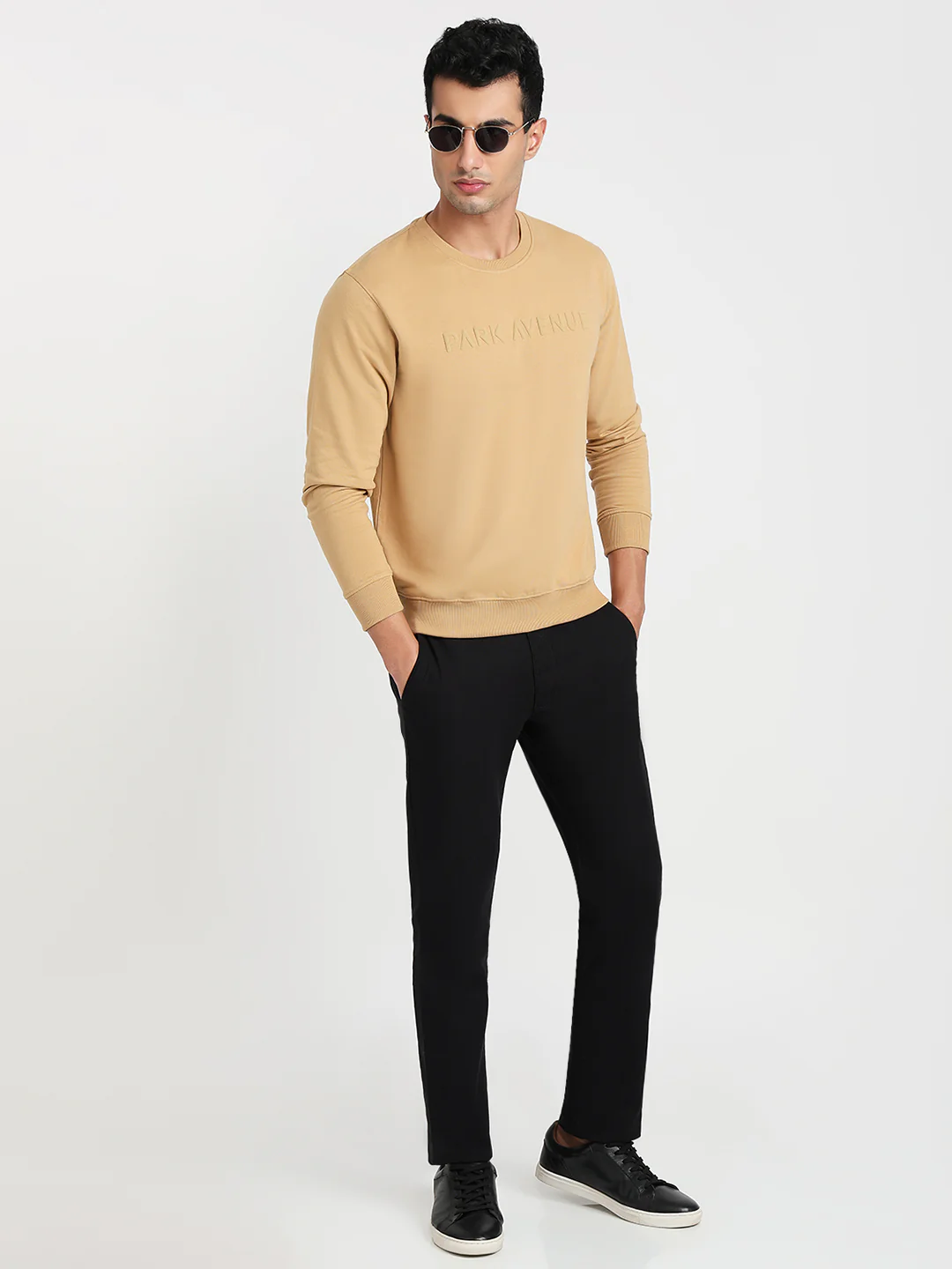 Park Avenue Men Brown Solid Slim Fit Cotton Blend Sweatshirt - Image 5