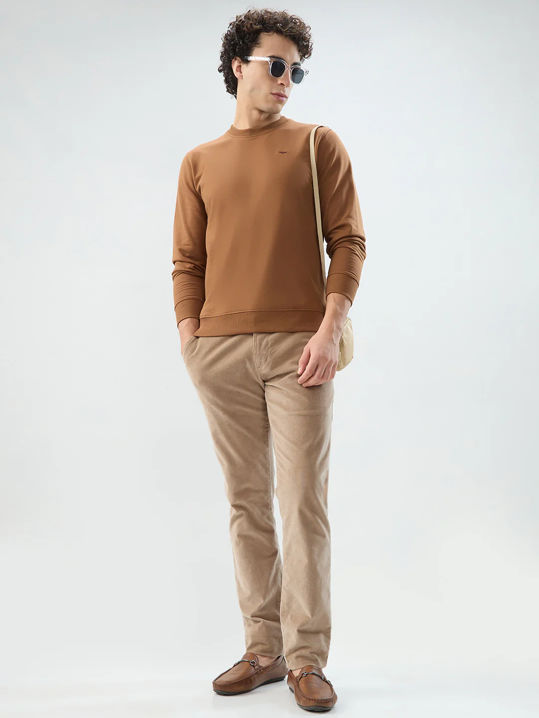 Park Avenue Men Brown Solid Slim Fit Cotton Blend Sweatshirt - Image 5