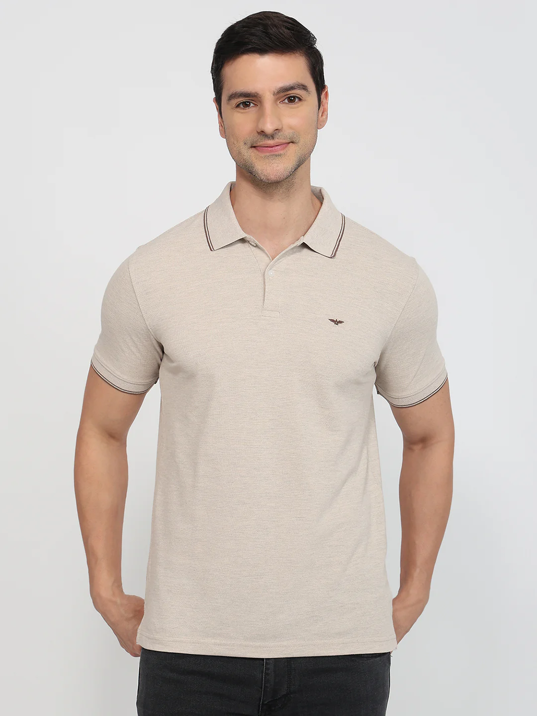 Park Avenue Men Brown Solid Slim Fit Cotton Blend T-Shirt