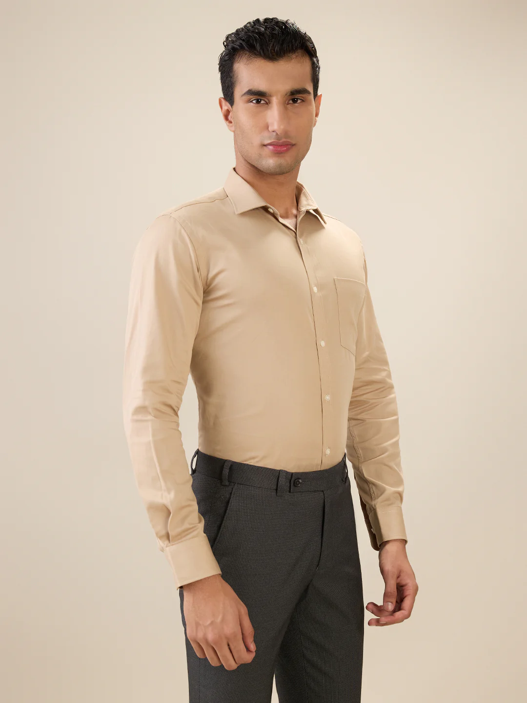 Park Avenue Men Brown Solid Slim Fit Cotton Shirt - Image 3