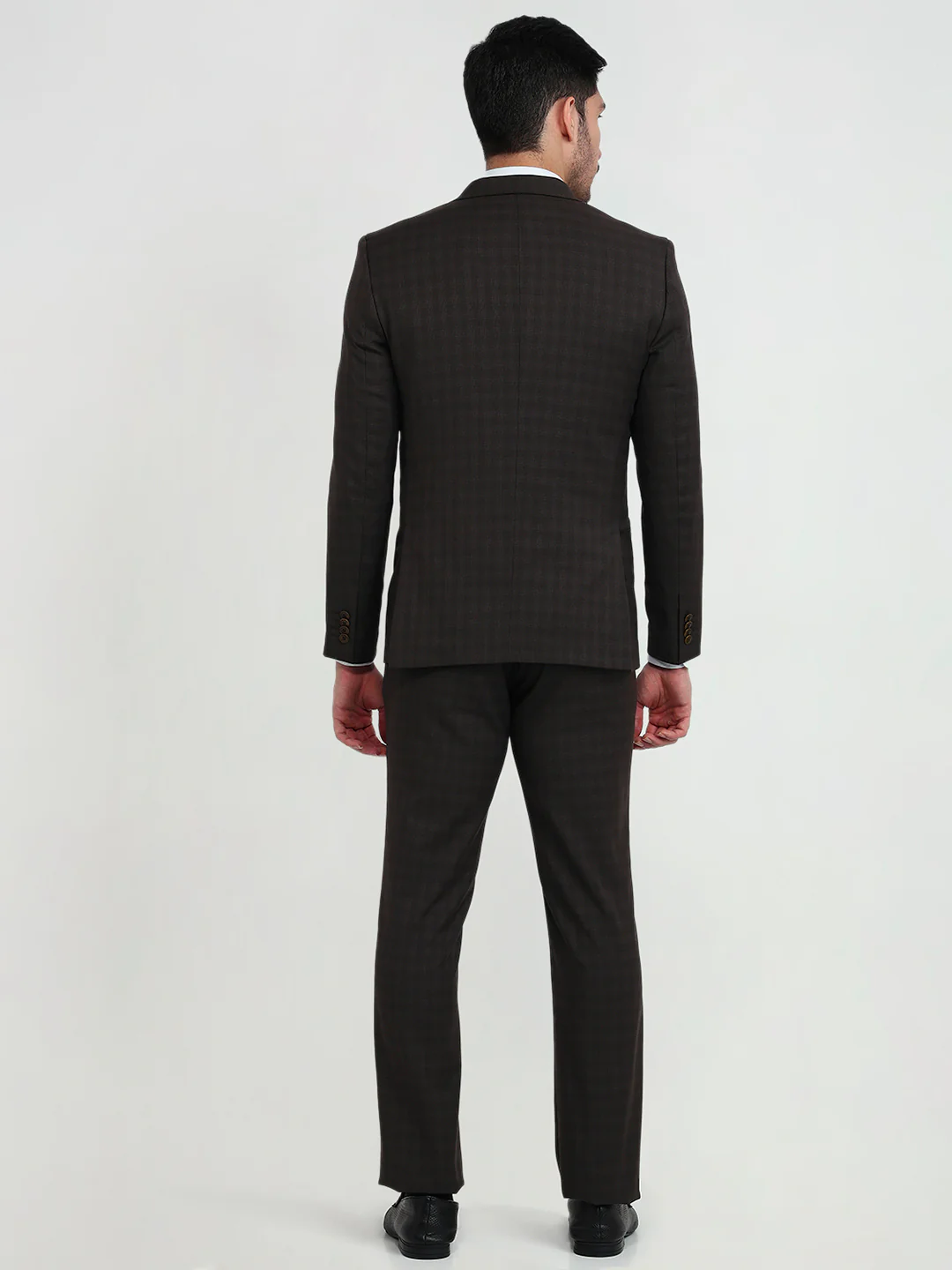 Park Avenue Men Brown Solid Slim Fit Polyester Blend Suit - Image 4