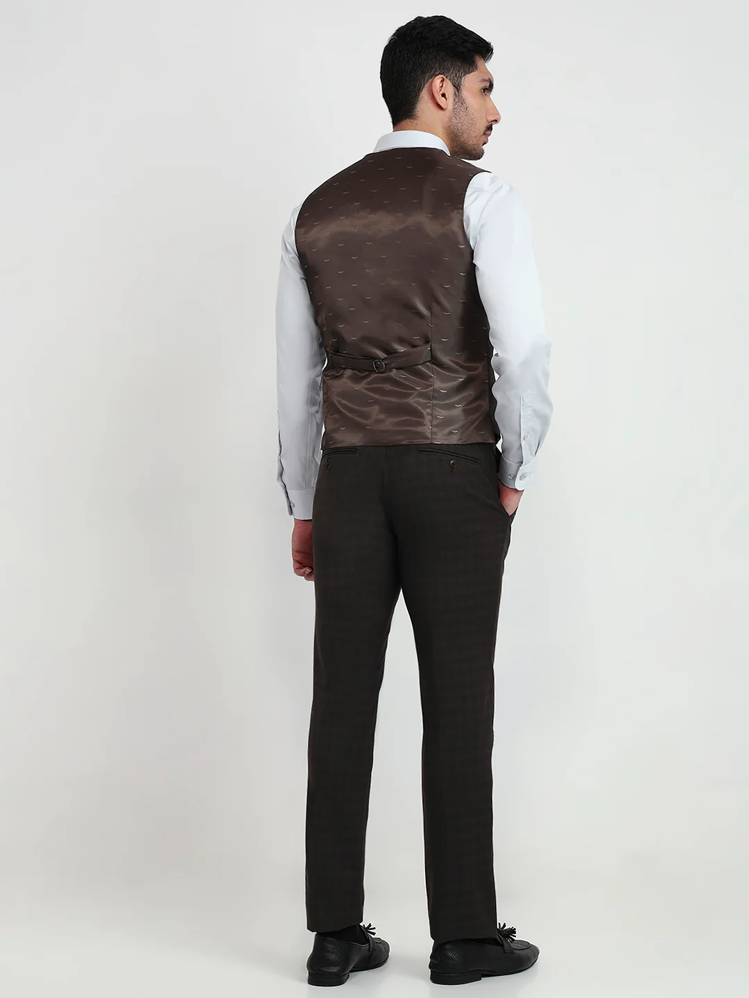 Park Avenue Men Brown Solid Slim Fit Polyester Blend Suit - Image 7