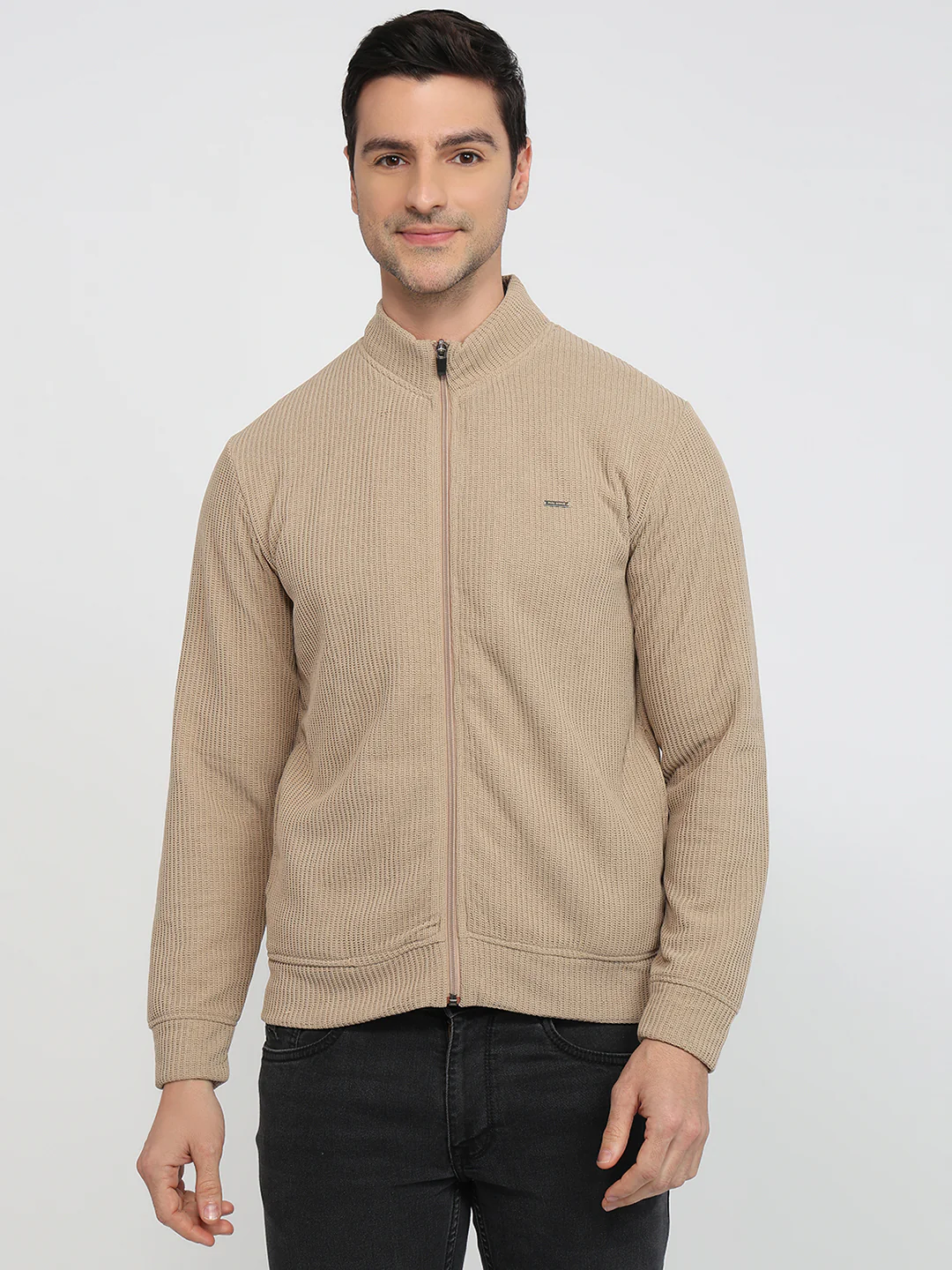 Park Avenue Men Brown Solid Slim Fit Polyester Blend Sweatshirt
