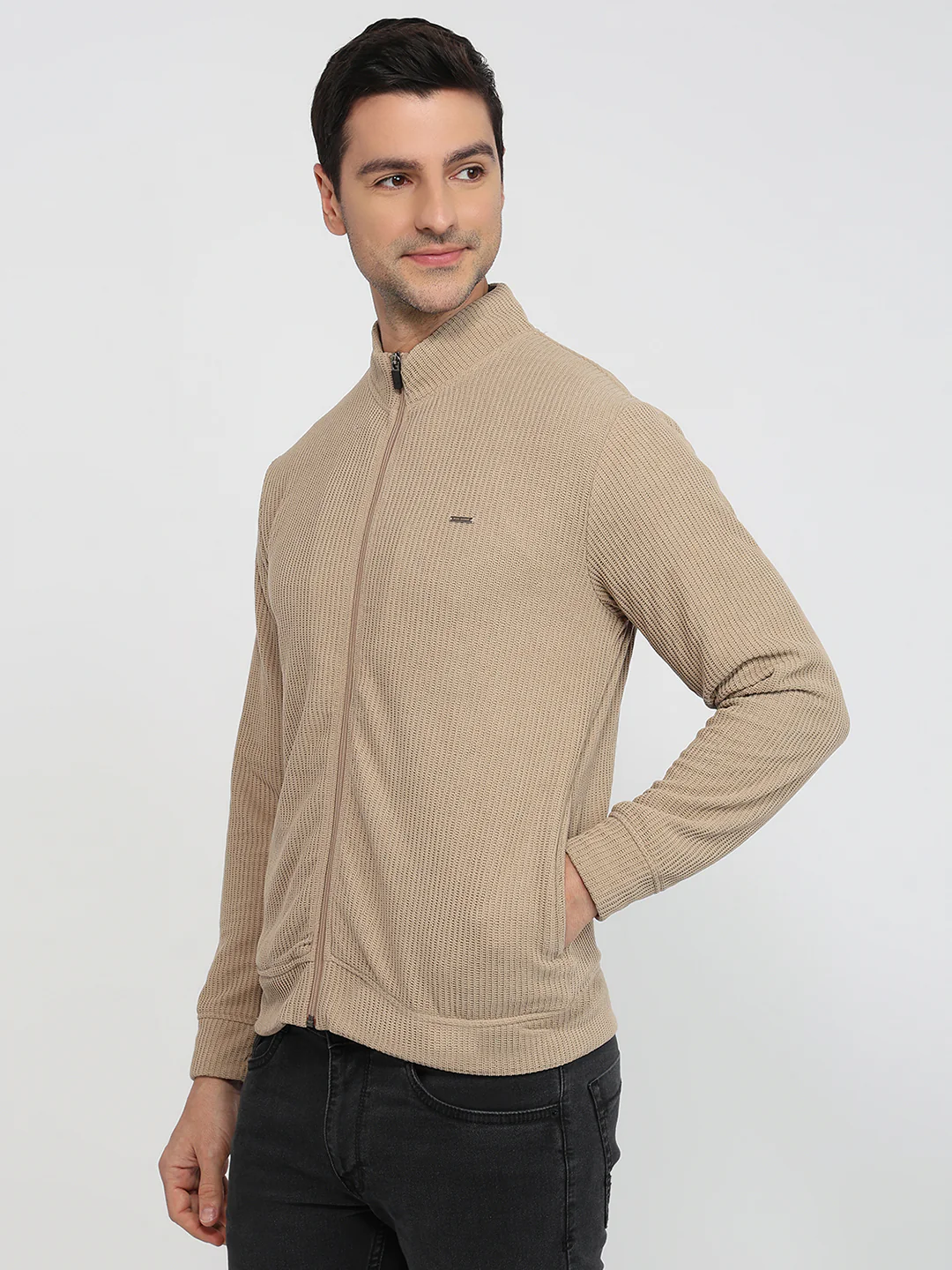 Park Avenue Men Brown Solid Slim Fit Polyester Blend Sweatshirt - Image 2