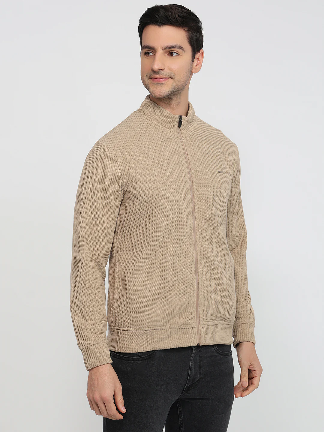 Park Avenue Men Brown Solid Slim Fit Polyester Blend Sweatshirt - Image 3