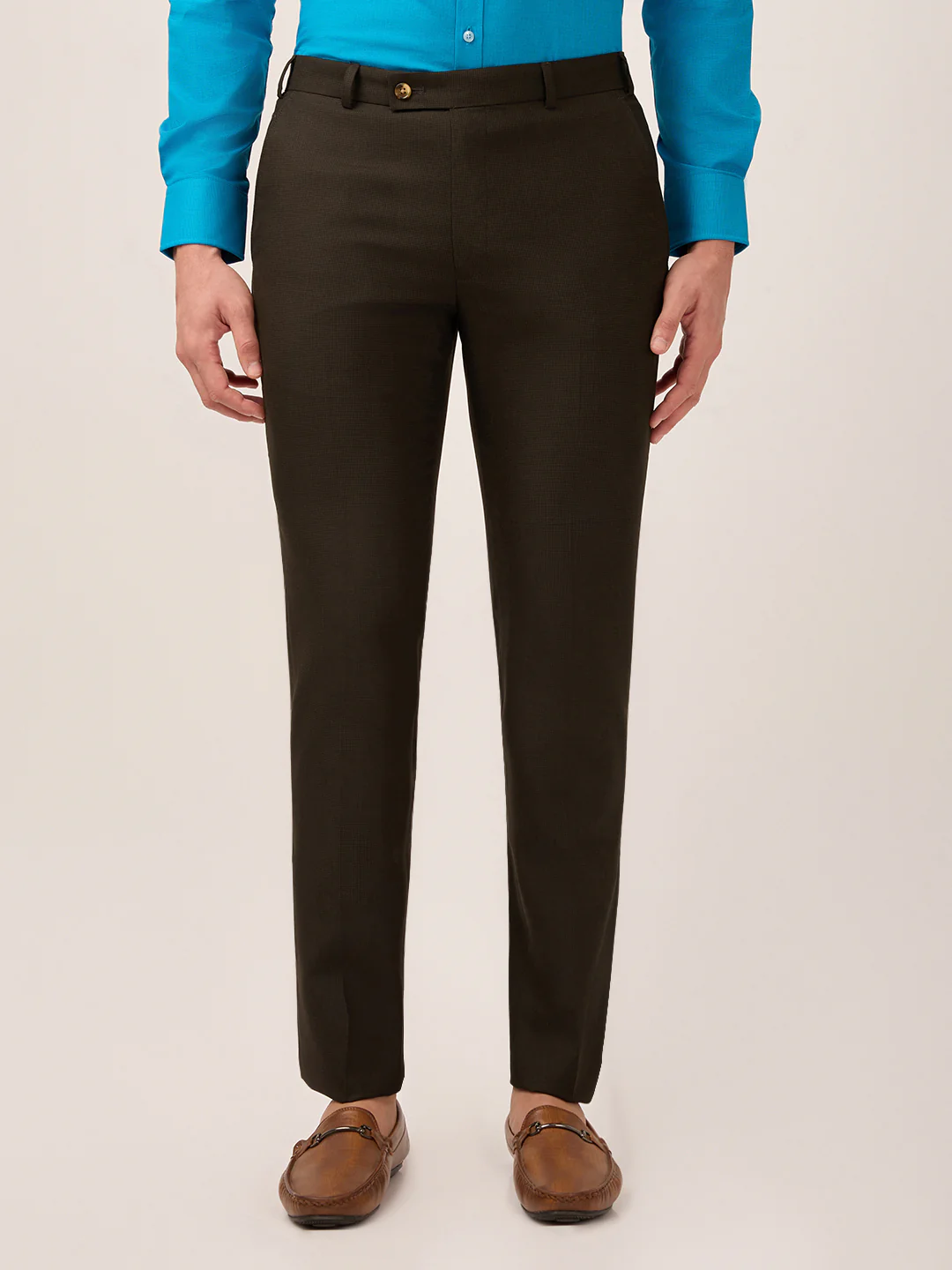 Park Avenue Men Brown Solid Slim Fit Polyester Blend Trouser