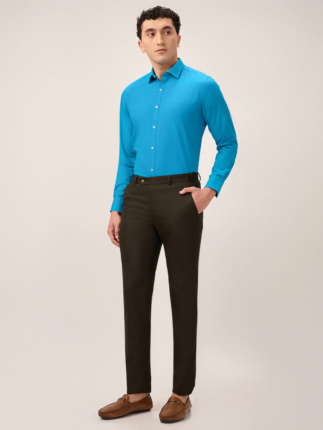 Park Avenue Men Brown Solid Slim Fit Polyester Blend Trouser - Image 5