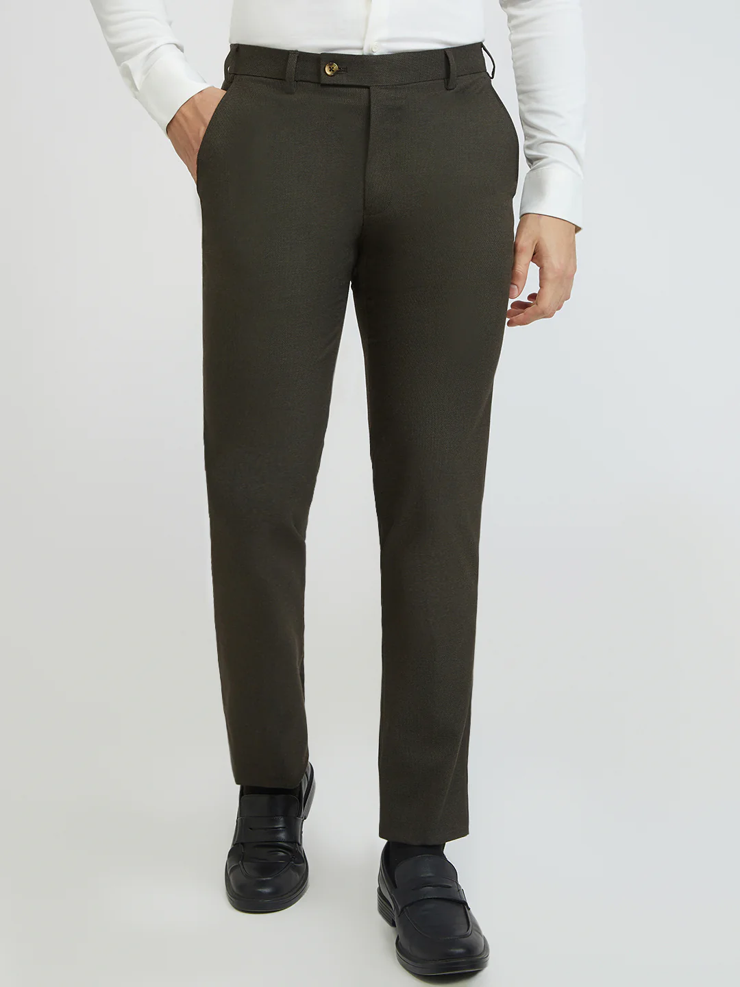 Park Avenue Men Brown Solid Slim Fit Polyester Blend Trouser