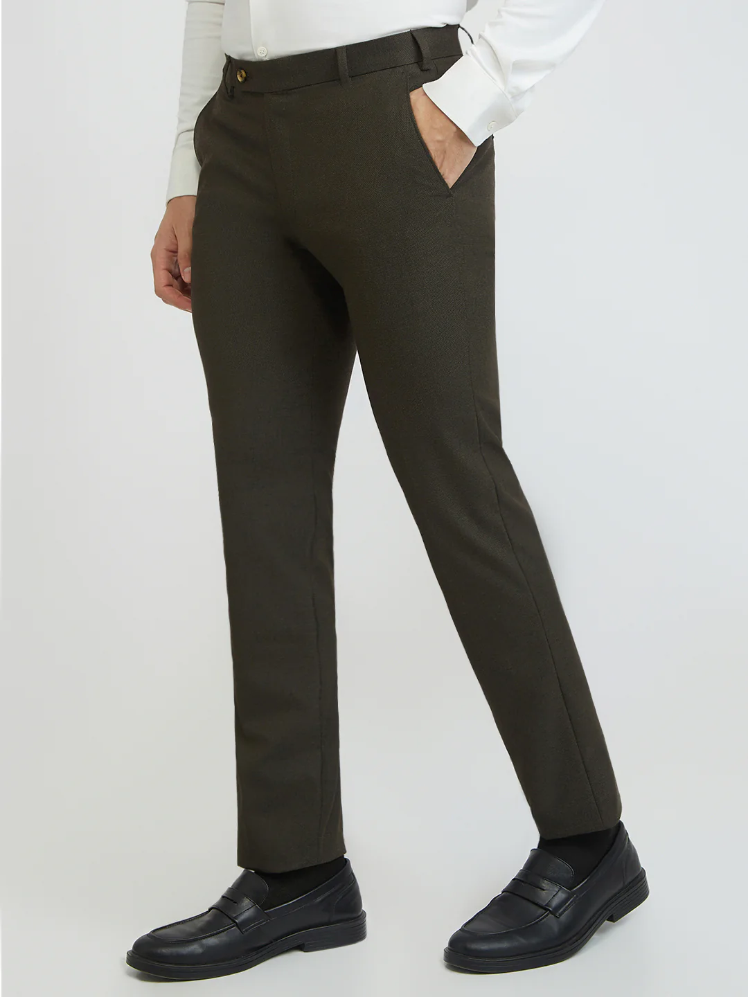 Park Avenue Men Brown Solid Slim Fit Polyester Blend Trouser - Image 3