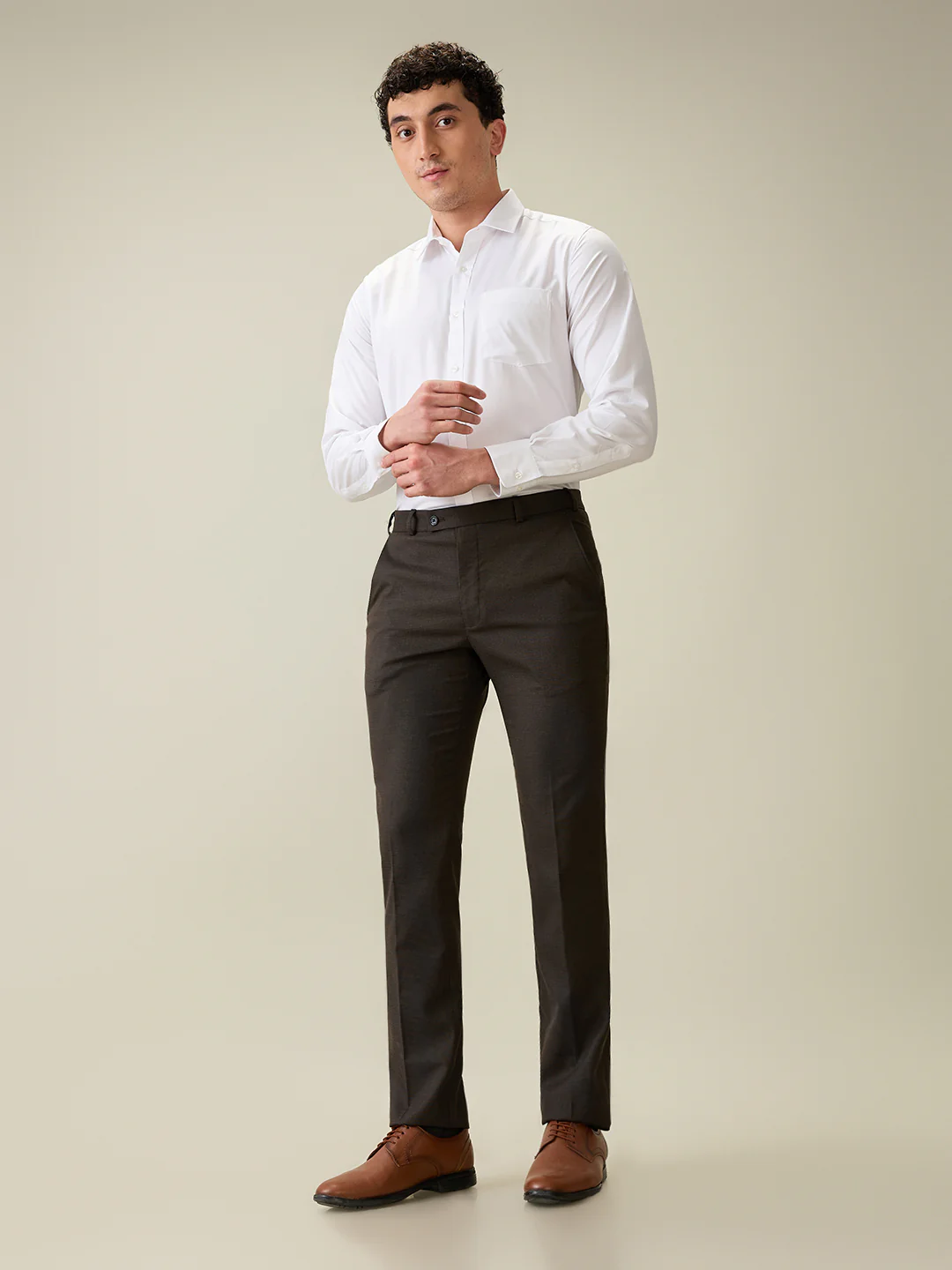 Park Avenue Men Brown Solid Slim Fit Polyester Blend Trouser - Image 5