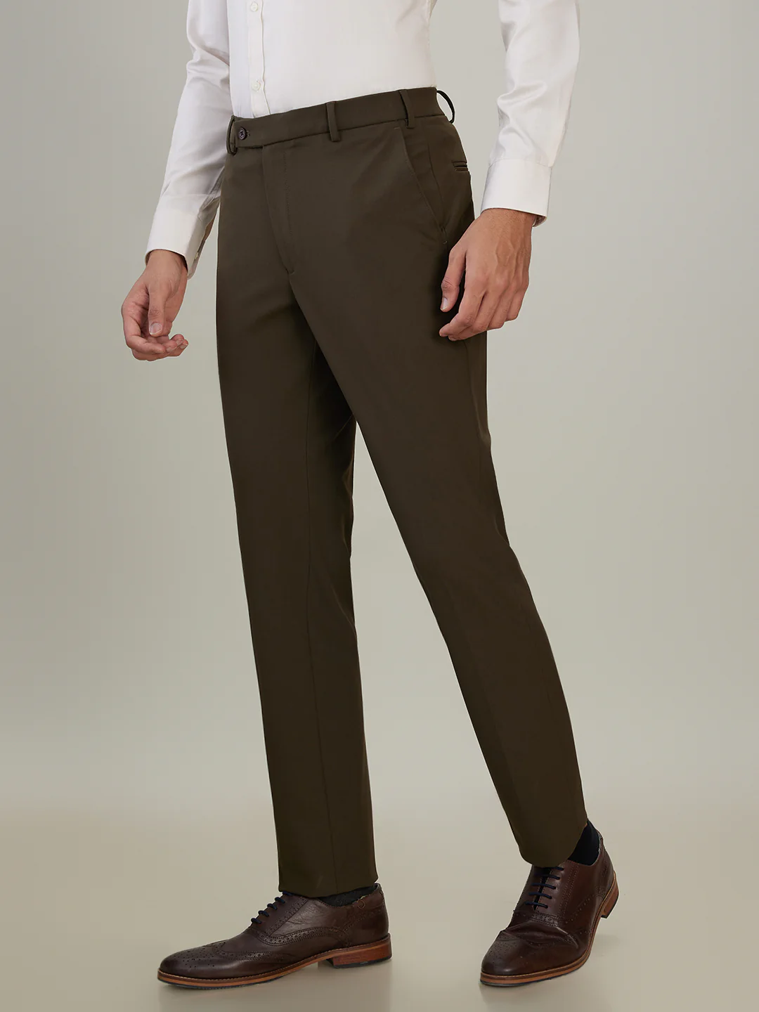 Park Avenue Men Brown Solid Slim Fit Polyester Blend Trouser - Image 2