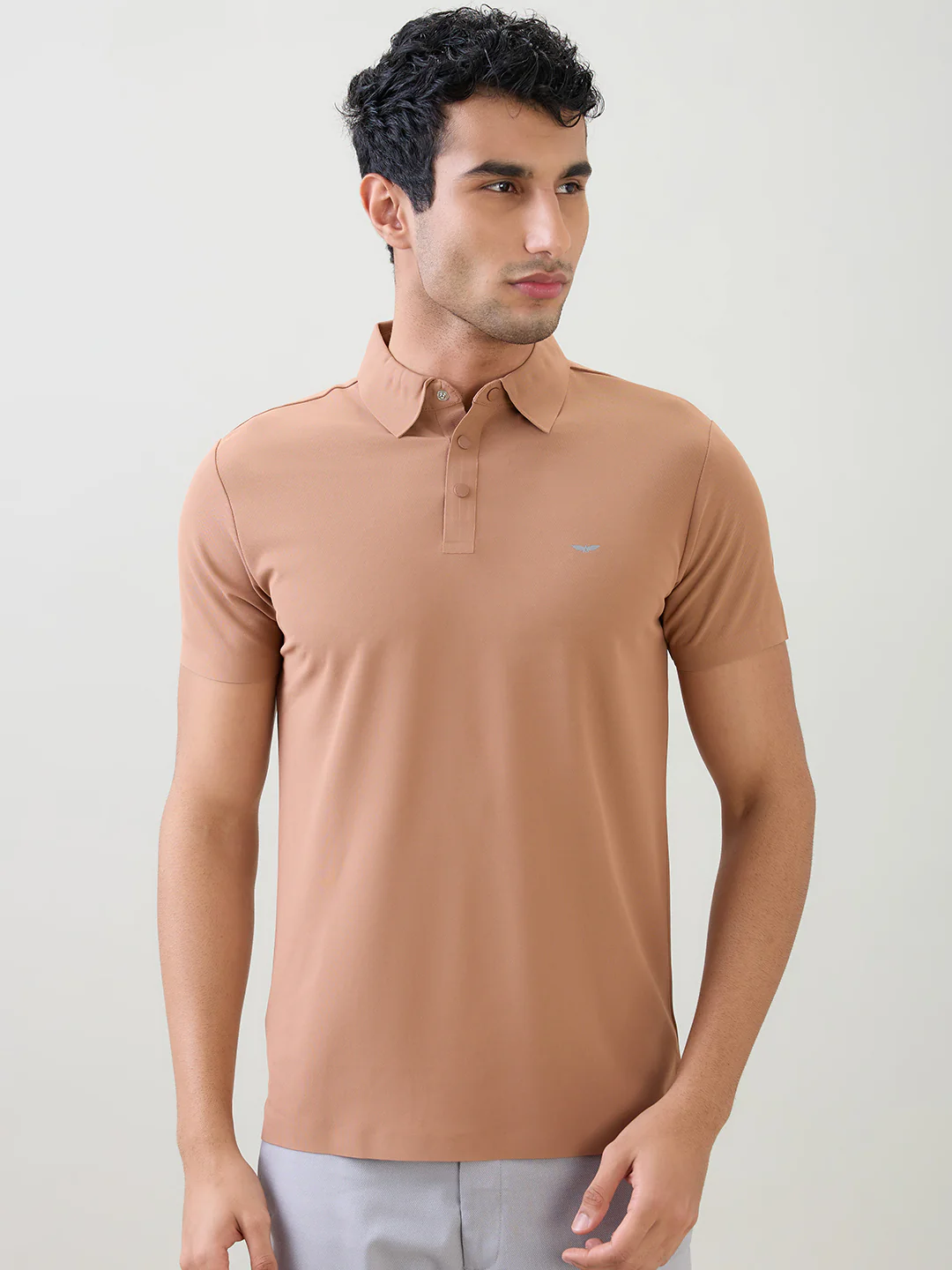 Park Avenue Men Brown Solid Slim Fit Polyester Half Sleeve T-Shirt