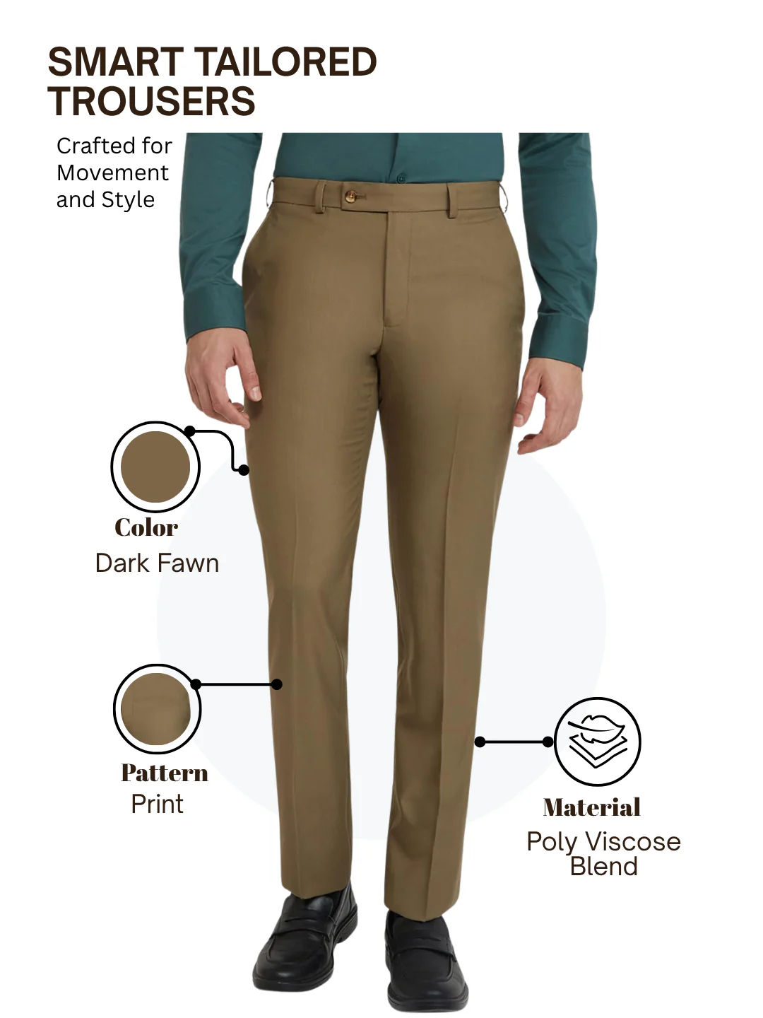 Park Avenue Men Brown Smart Fit Solid Trouser - Image 4
