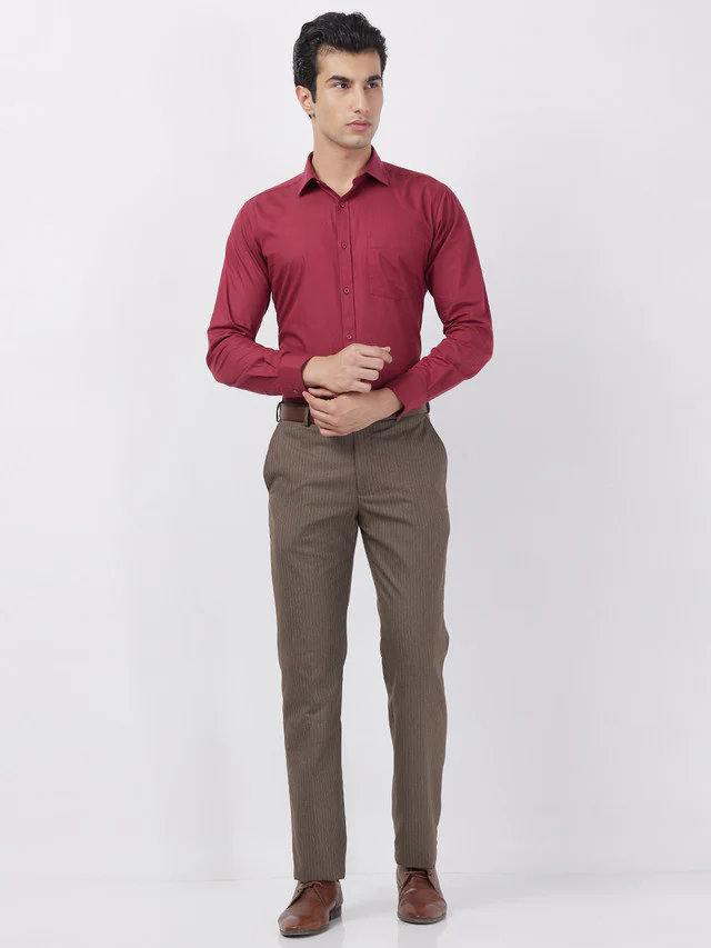 Park Avenue Men Brown Stripe Regular Fit Polyester Blend Trouser - Image 5
