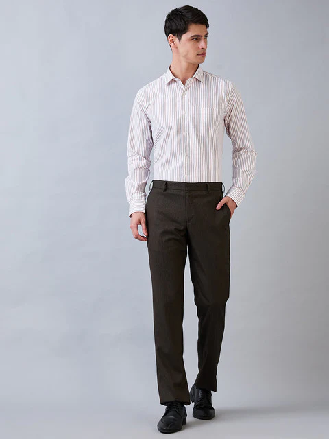 Park Avenue Men Brown Stripe Regular Fit Polyester Blend Trouser - Image 4