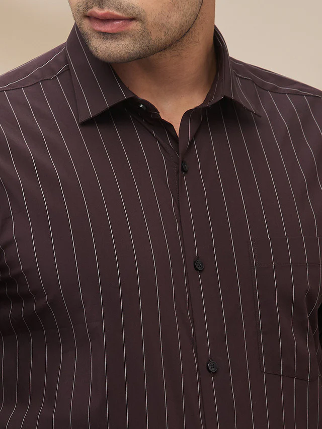 Park Avenue Men Brown Stripe Slim Fit Cotton Blend Formal Shirt - Image 5