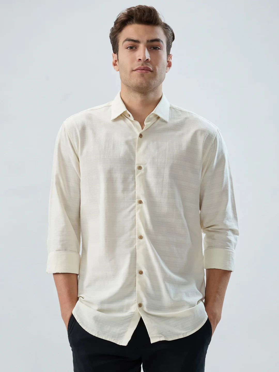 Park Avenue Men Brown Stripe Slim Fit Cotton Blend Shirt