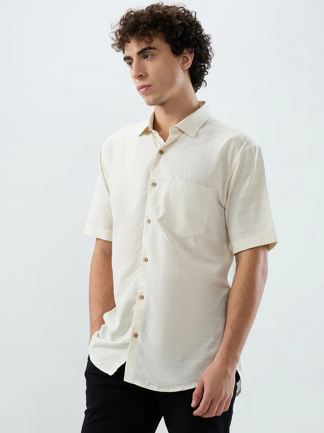 Park Avenue Men Brown Stripe Slim Fit Cotton Blend Shirt - Image 3
