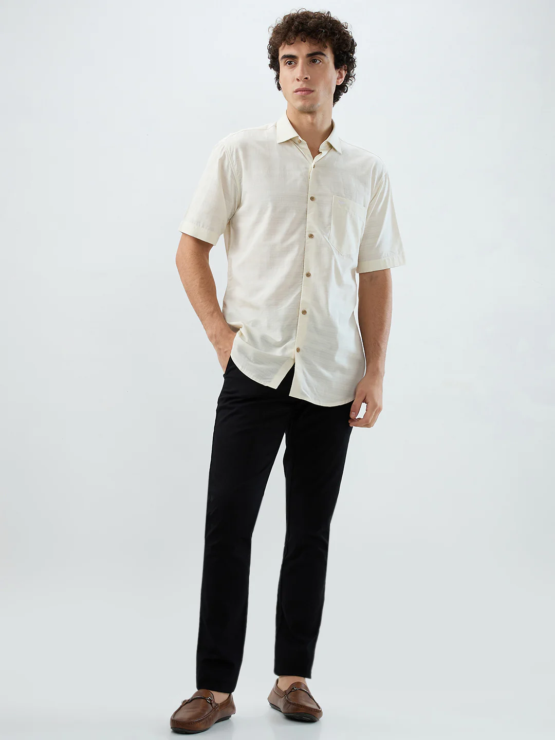 Park Avenue Men Brown Stripe Slim Fit Cotton Blend Shirt - Image 5