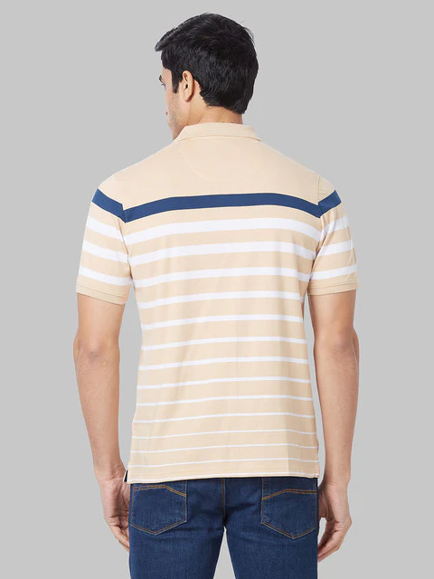 Park Avenue Men Brown Slim Fit Stripe Polo Neck Collar T-Shirt - Image 5