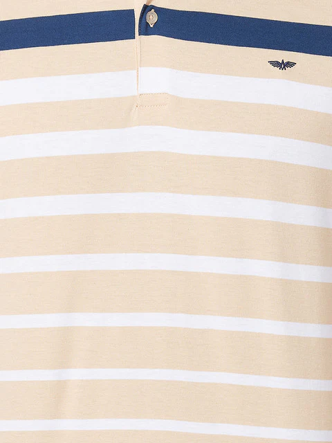 Park Avenue Men Brown Slim Fit Stripe Polo Neck Collar T-Shirt - Image 8