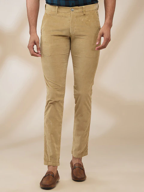 Park Avenue Men Brown Stripe Slim Fit Cotton Blend Trouser