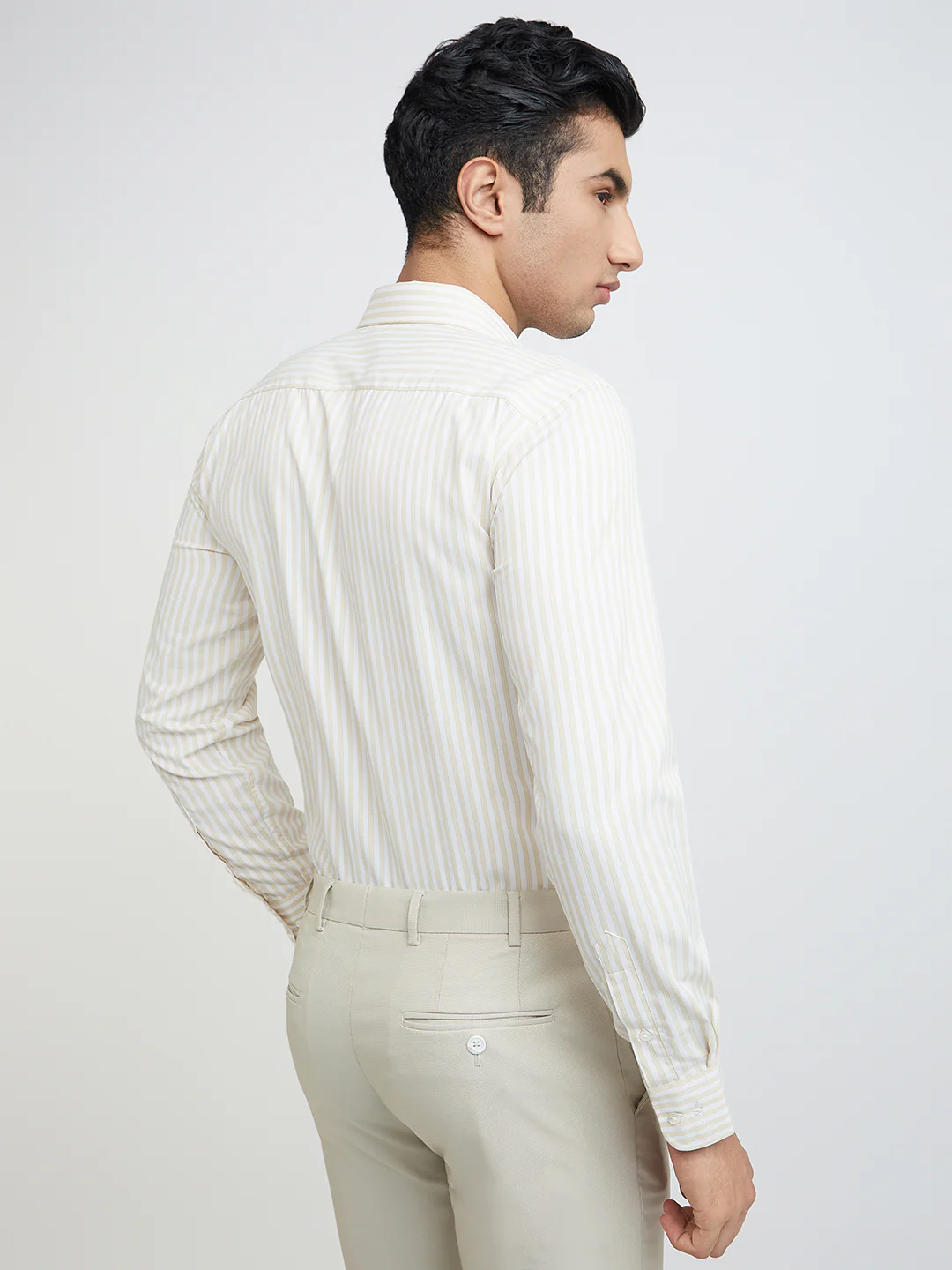 Park Avenue Men Brown Stripe Slim Fit Polyester Blend Shirt - Image 4