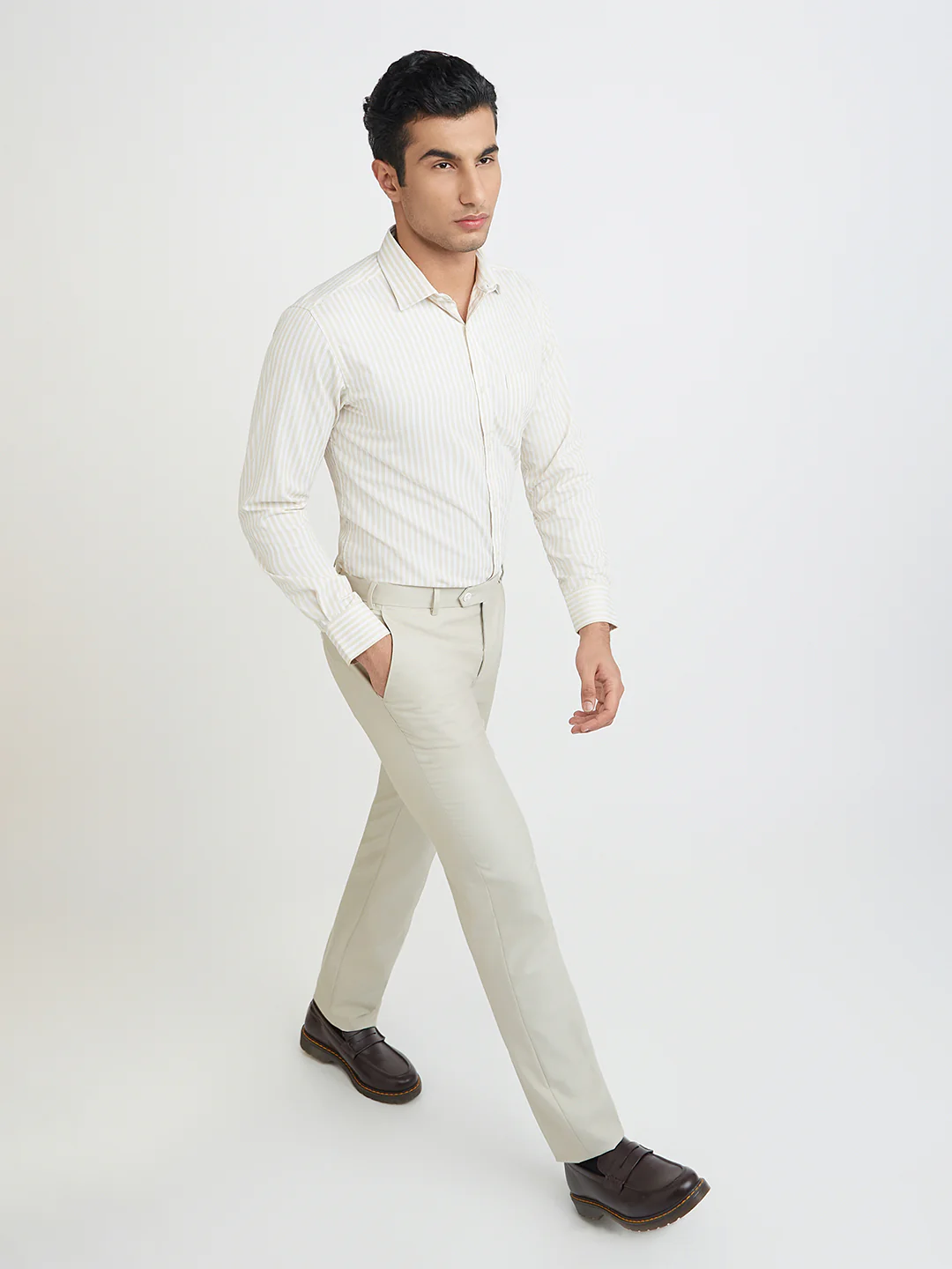 Park Avenue Men Brown Stripe Slim Fit Polyester Blend Shirt - Image 5