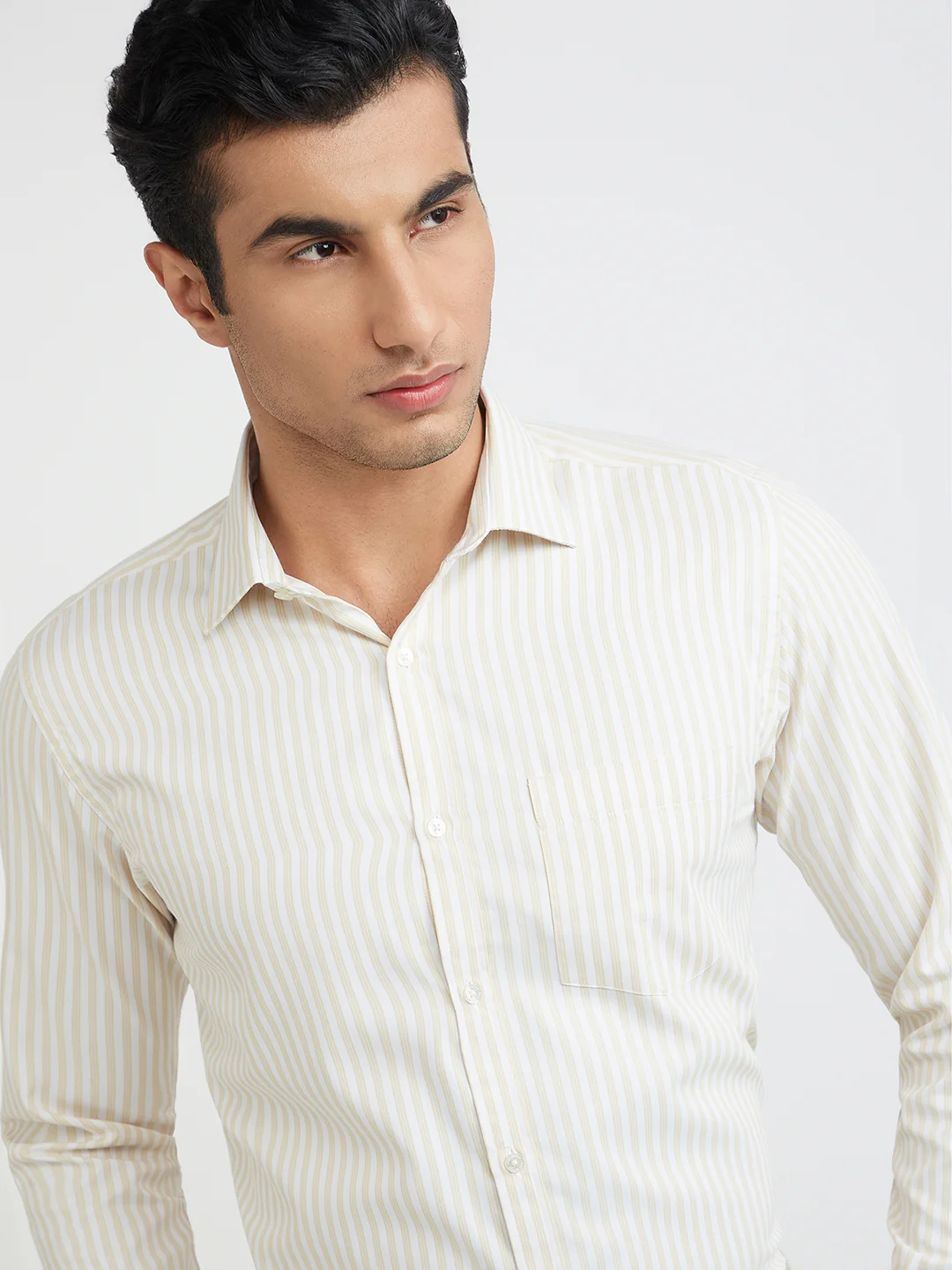 Park Avenue Men Brown Stripe Slim Fit Polyester Blend Shirt - Image 6