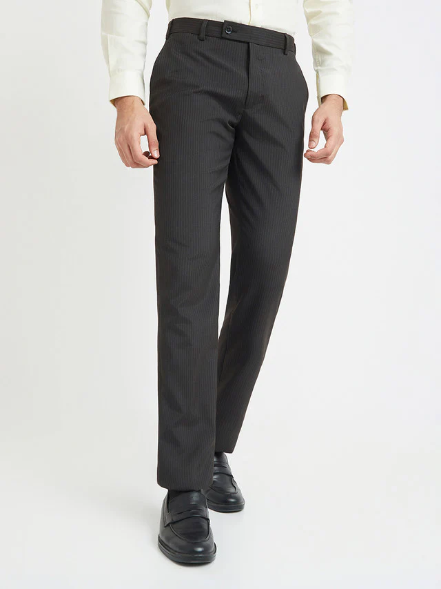 Park Avenue Men Brown Striped Regular Fit Trouser