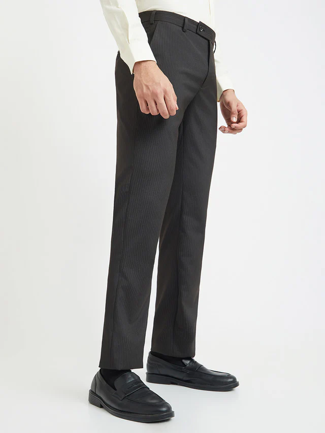 Park Avenue Men Brown Striped Regular Fit Trouser - Image 2