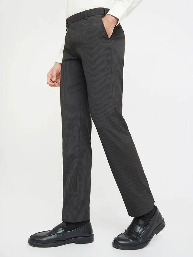 Park Avenue Men Brown Striped Regular Fit Trouser - Image 3