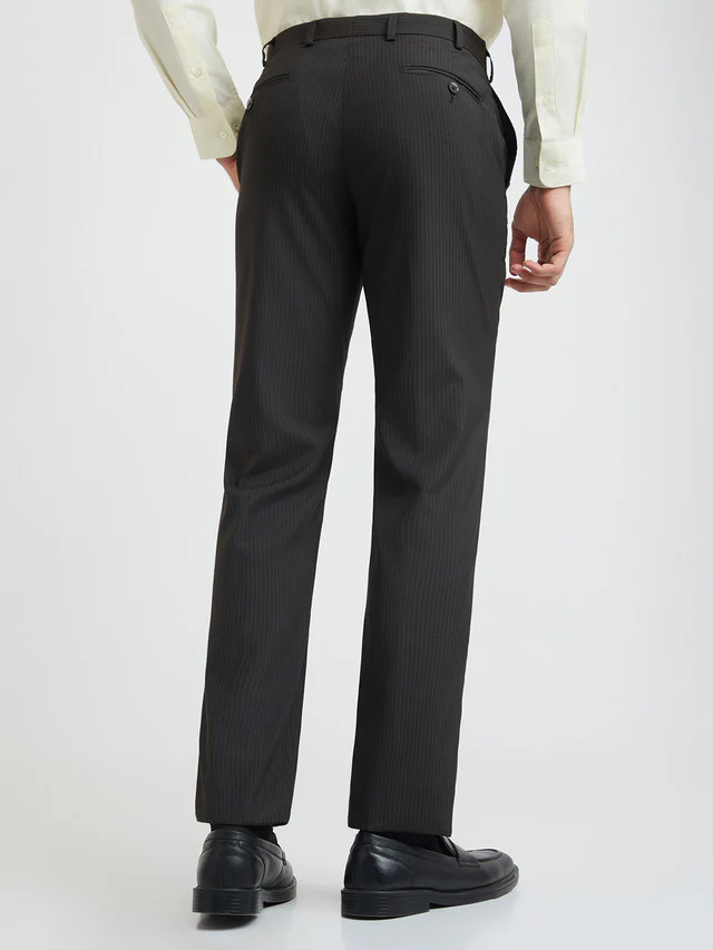 Park Avenue Men Brown Striped Regular Fit Trouser - Image 4