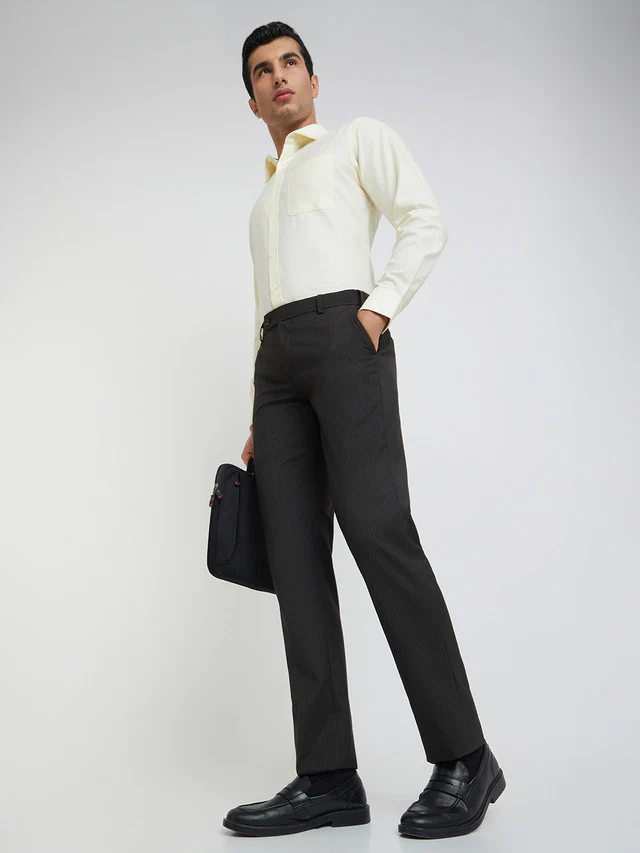 Park Avenue Men Brown Striped Regular Fit Trouser - Image 5