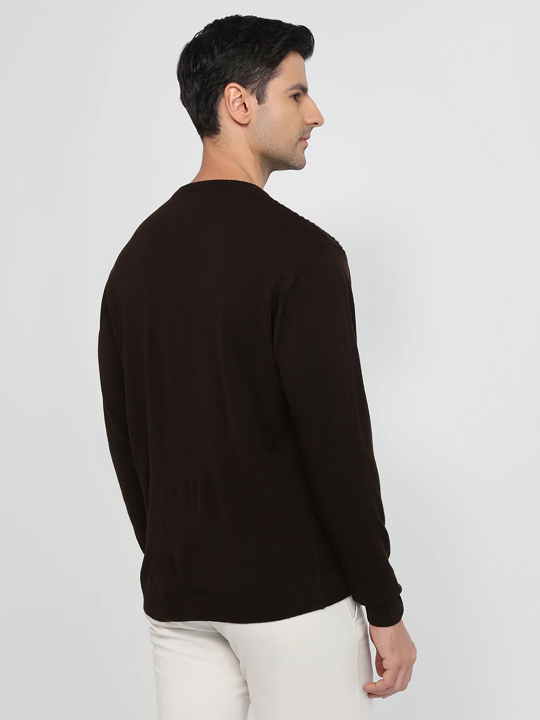 Park Avenue Men Brown Structure Regular Fit Acrylic Sweatshirt - Image 4